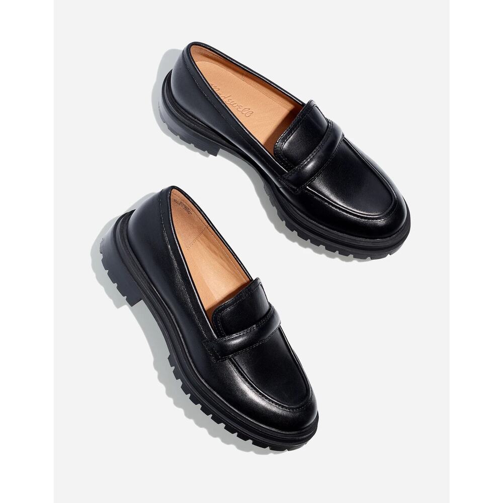 Madewell Women's The Bradley Lugsole Loafer in Leather True Black Size 9 NWOB